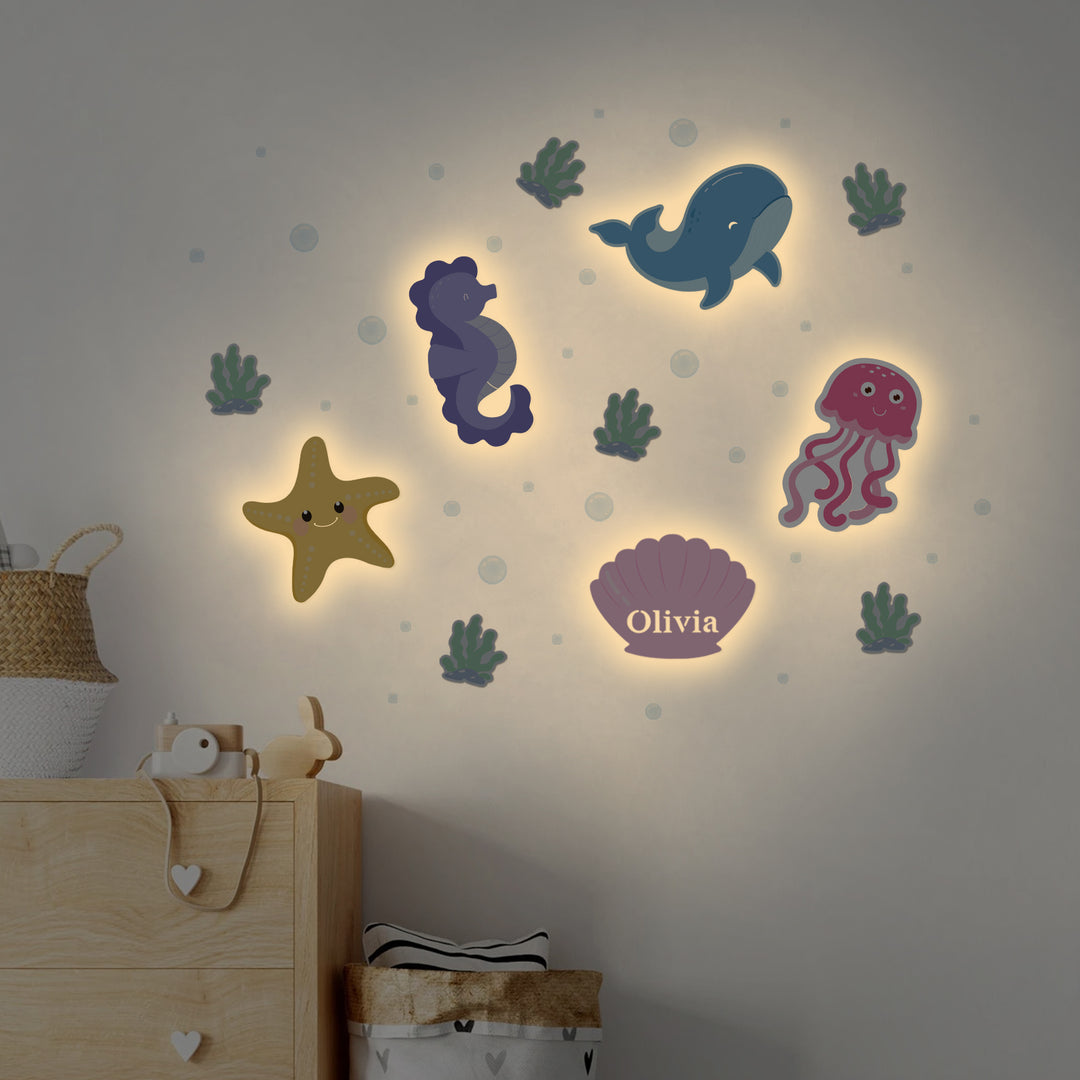 Personalized Wooden Baby's Room Wall Light Set-Marine Theme
