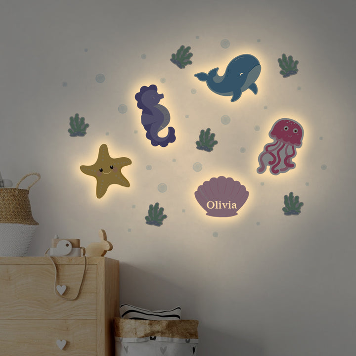 Personalized Wooden Baby's Room Wall Light Set-Marine Theme