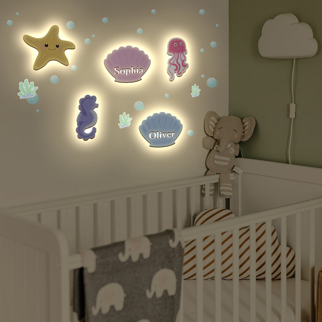 Personalized Wooden Baby's Room Wall Light Set-Marine Theme