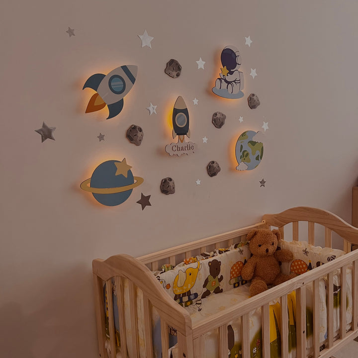 Personalized Wooden Baby's Room Wall Light Set-Space Model