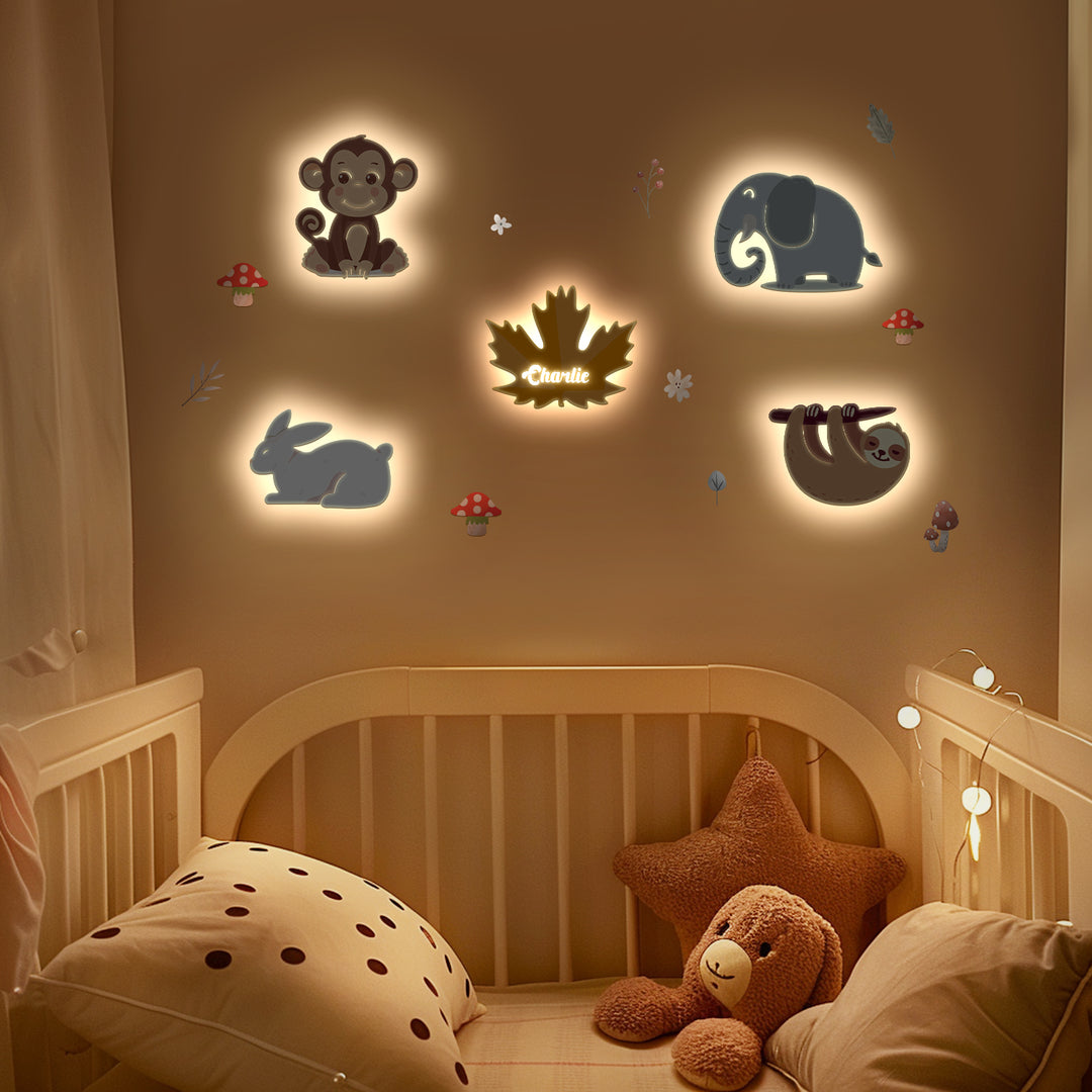 Personalized Wooden Baby's Room Wall Light Set-Forest Theme