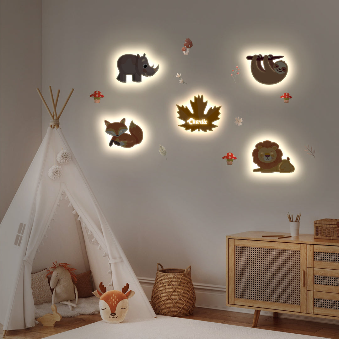 Personalized Wooden Baby's Room Wall Light Set-Forest Theme