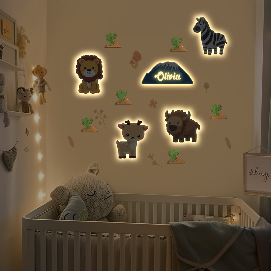 Personalized Wooden Baby's Room Wall Light Set-Grassland Theme