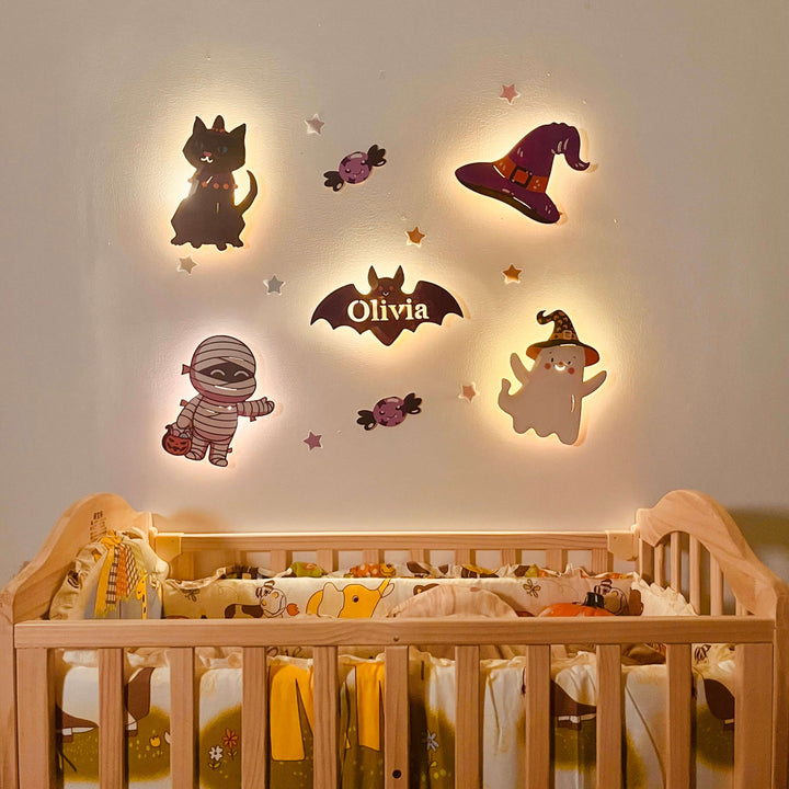 Personalized Wooden Baby's Room Wall Light Set-Halloween Theme