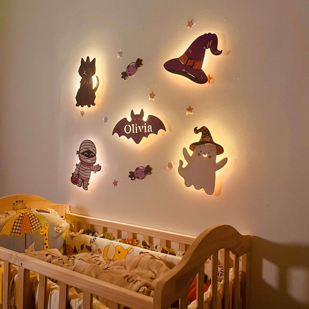 Personalized Wooden Baby's Room Wall Light Set-Halloween Theme