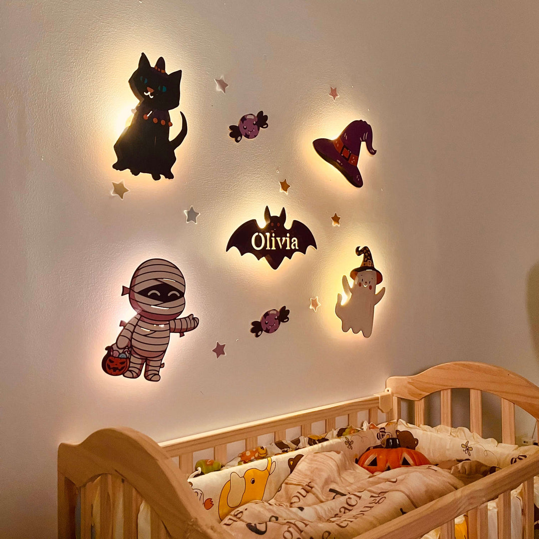 Personalized Wooden Baby's Room Wall Light Set-Halloween Theme