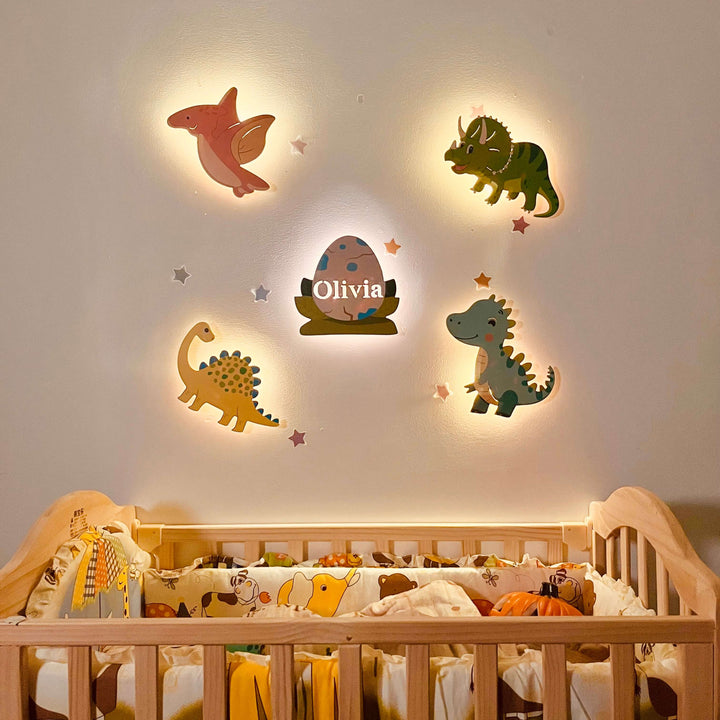 Personalized Wooden Baby's Room Wall Light Set-Dinosaur theme