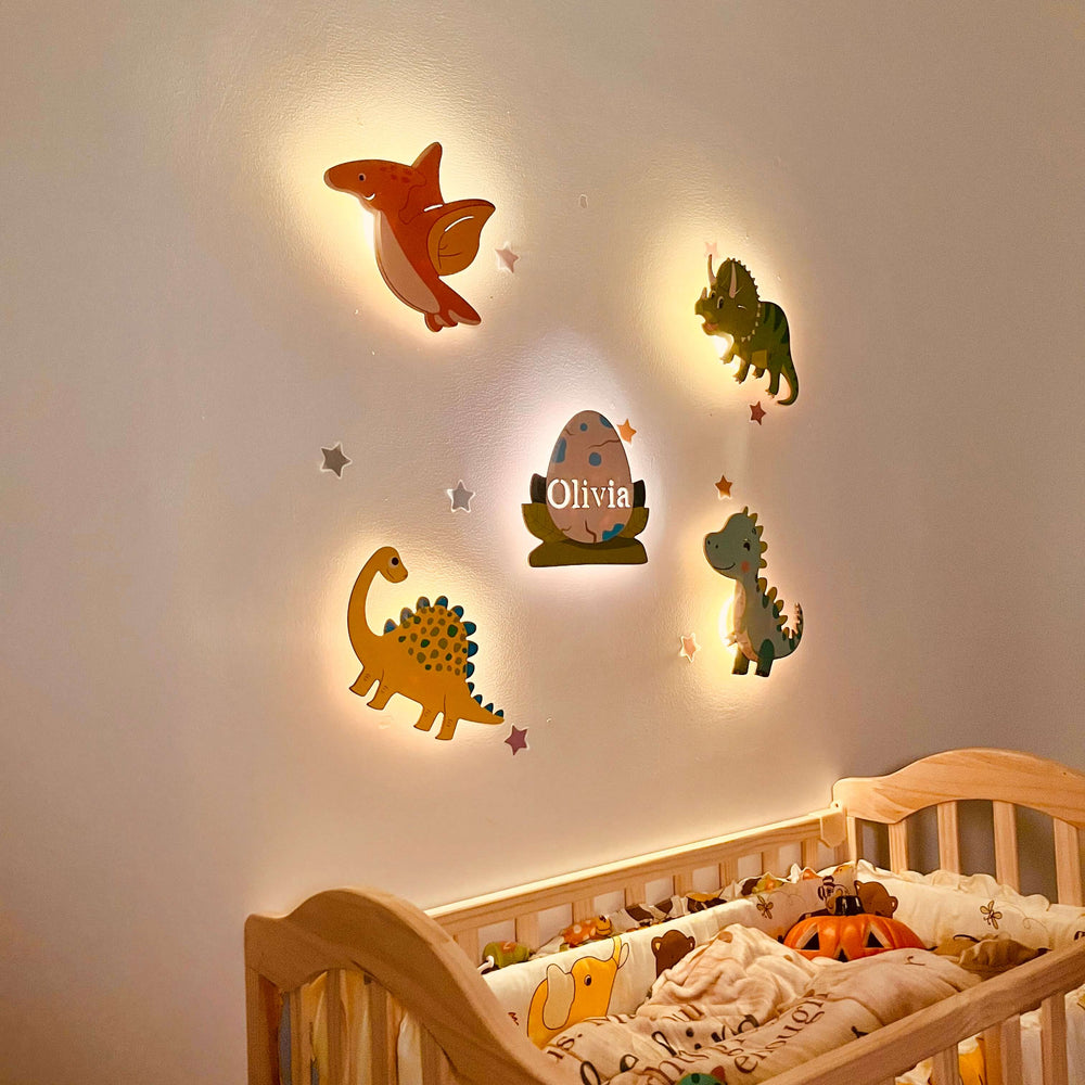 Personalized Wooden Baby's Room Wall Light Set-Dinosaur theme