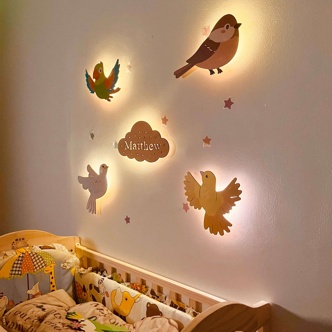 Personalized Wooden Baby's Room Wall Light Set-Sky Animal Theme