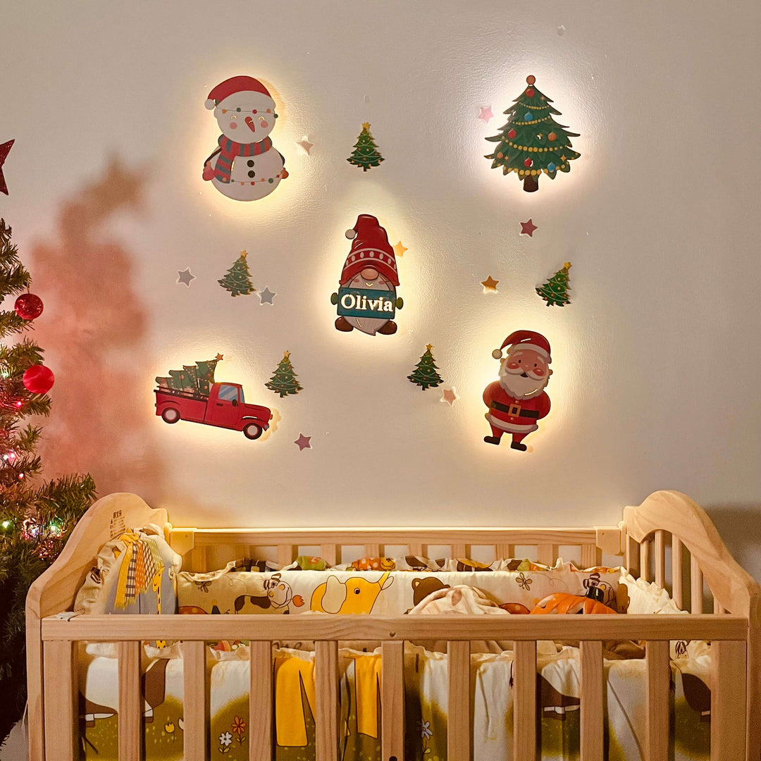 Personalized Wooden Baby's Room Wall Light Set-Christmas Theme