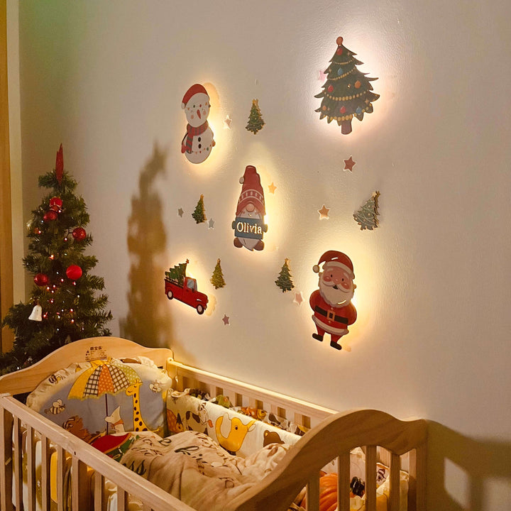 Personalized Wooden Baby's Room Wall Light Set-Christmas Theme