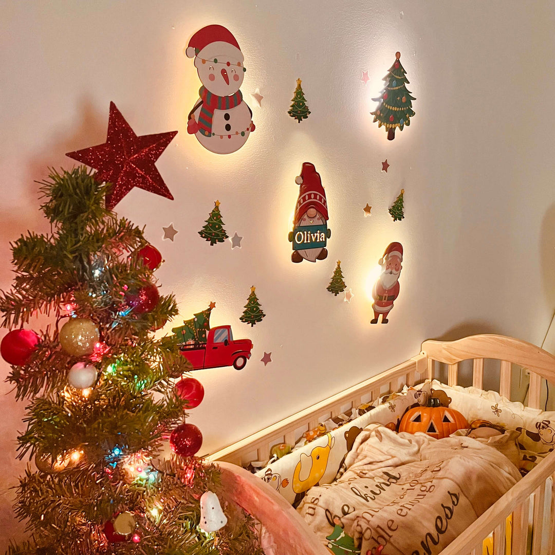 Personalized Wooden Baby's Room Wall Light Set-Christmas Theme