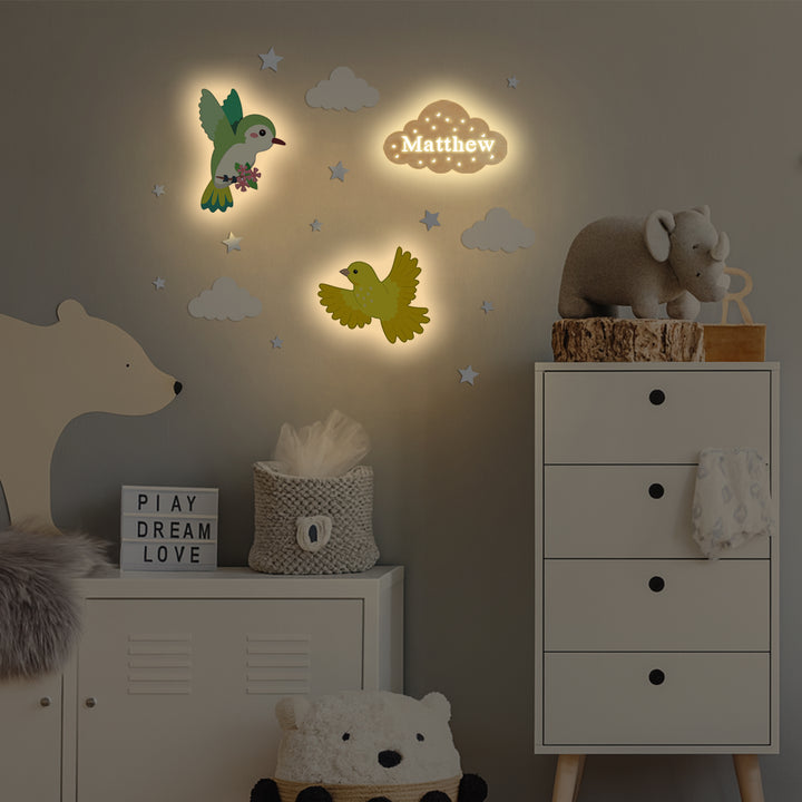 Personalized Wooden Baby's Room Wall Light Set-Sky Animal Theme