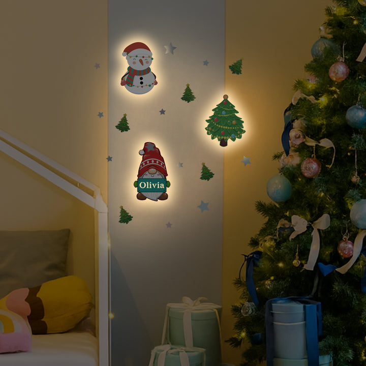 Personalized Wooden Baby's Room Wall Light Set-Christmas Theme