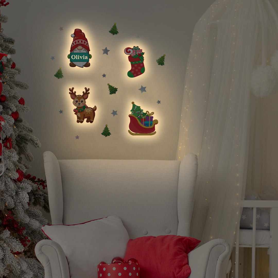 Personalized Wooden Baby's Room Wall Light Set-Christmas Theme