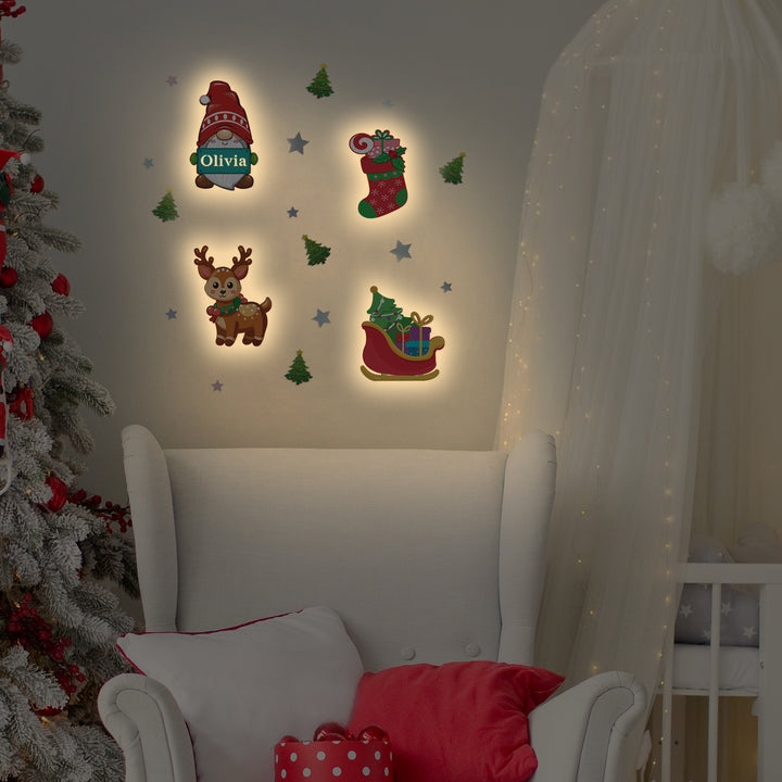 Personalized Wooden Baby's Room Wall Light Set-Christmas Theme
