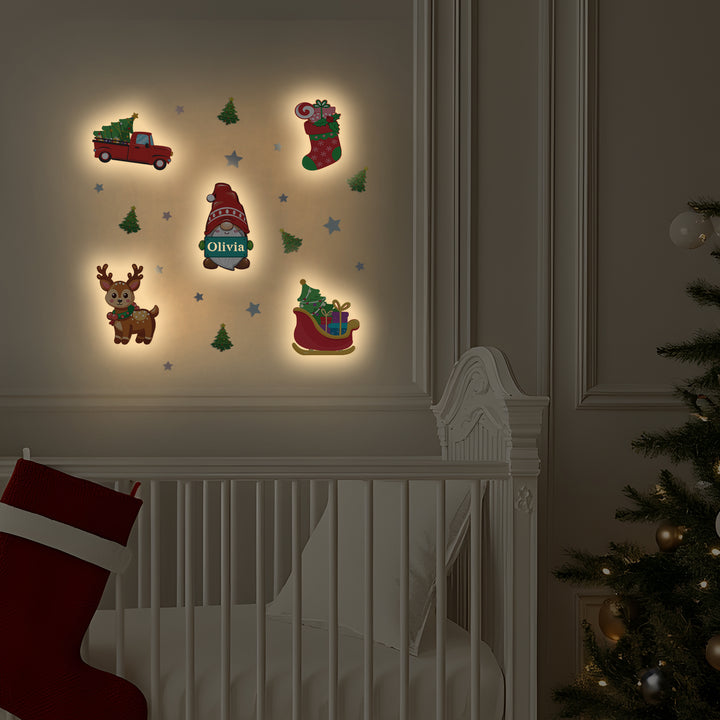 Personalized Wooden Baby's Room Wall Light Set-Christmas Theme