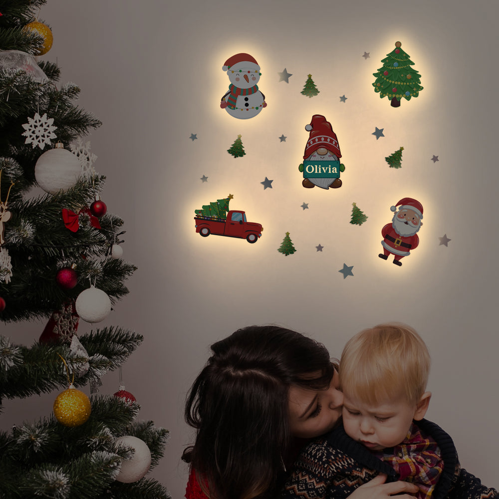 Personalized Wooden Baby's Room Wall Light Set-Christmas Theme