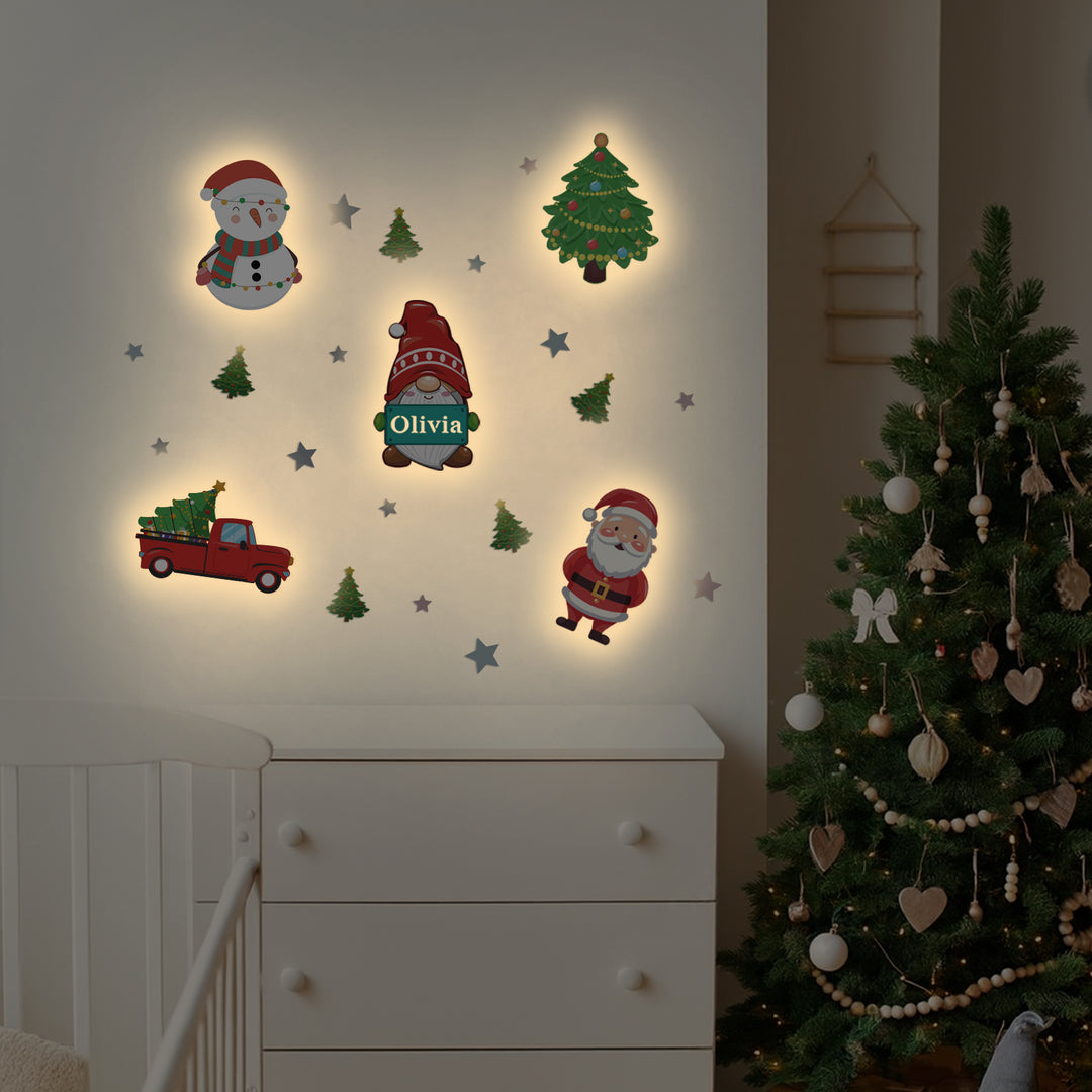 Personalized Wooden Baby's Room Wall Light Set-Christmas Theme