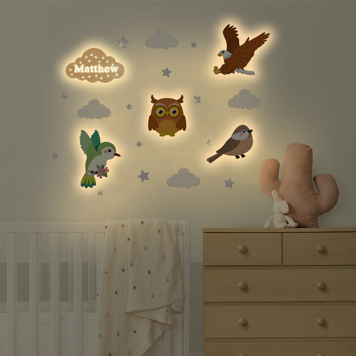 Personalized Wooden Baby's Room Wall Light Set-Sky Animal Theme