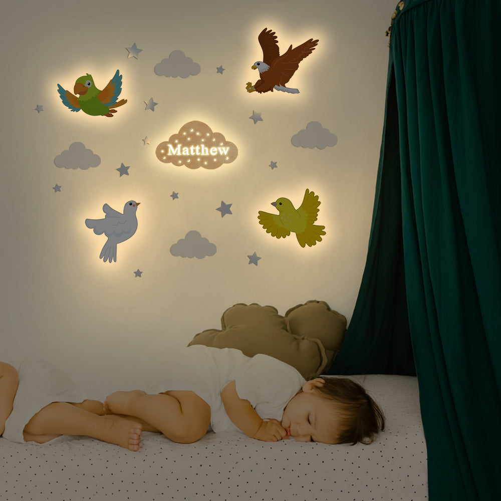 Personalized Wooden Baby's Room Wall Light Set-Sky Animal Theme