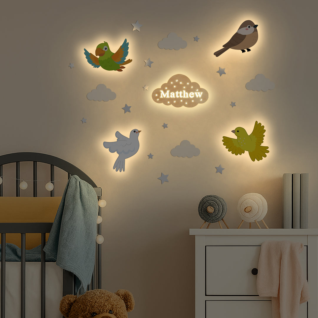 Personalized Wooden Baby's Room Wall Light Set-Sky Animal Theme