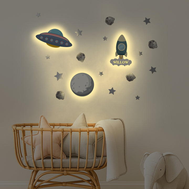Personalized Wooden Baby's Room Wall Light Set-Space Model