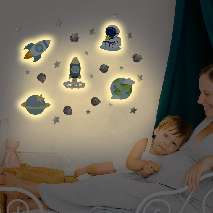 Personalized Wooden Baby's Room Wall Light Set-Space Model