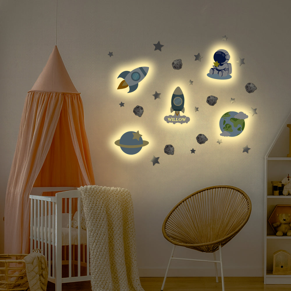 Personalized Wooden Baby's Room Wall Light Set-Space Model