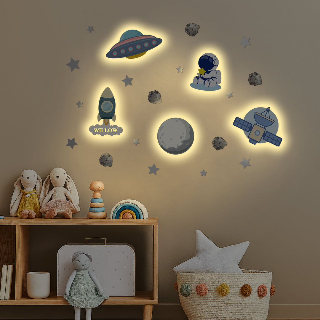 Personalized Wooden Baby's Room Wall Light Set-Space Model