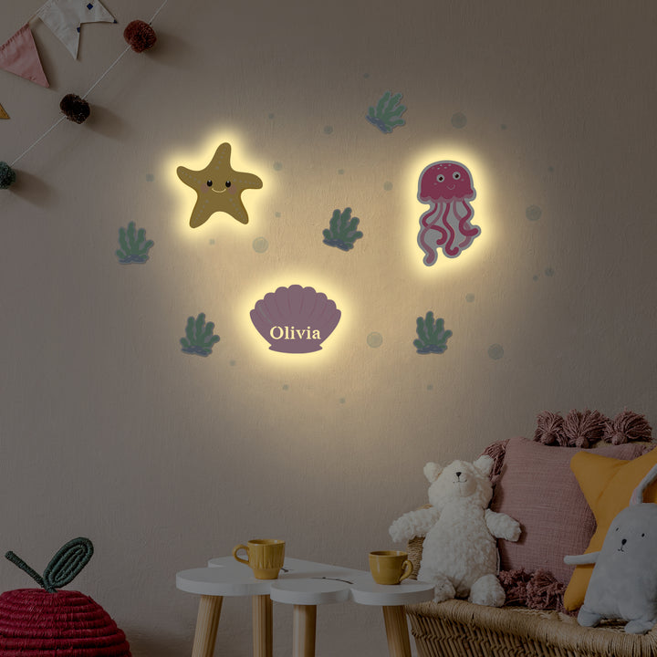 Personalized Wooden Baby's Room Wall Light Set-Marine Theme