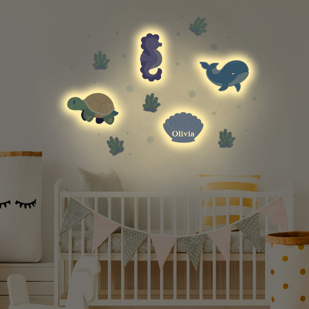 Personalized Wooden Baby's Room Wall Light Set-Marine Theme