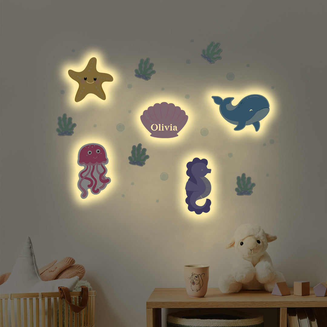 Personalized Wooden Baby's Room Wall Light Set-Marine Theme