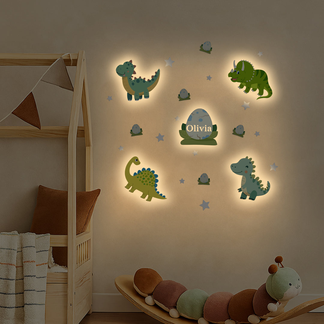 Personalized Wooden Baby's Room Wall Light Set-Dinosaur Theme