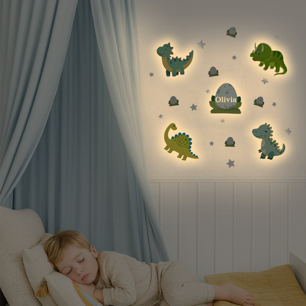 Personalized Wooden Baby's Room Wall Light Set-Dinosaur Theme