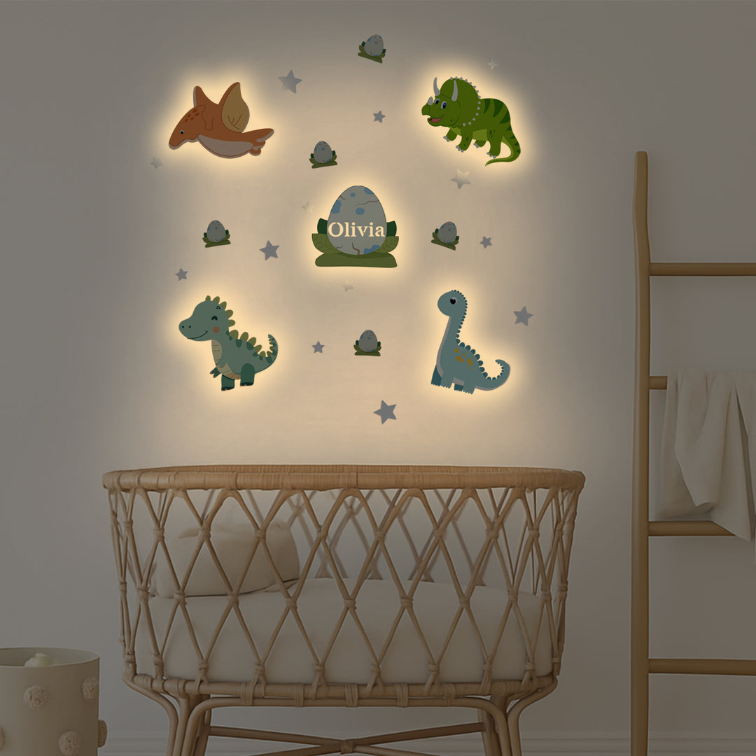 Personalized Wooden Baby's Room Wall Light Set-Dinosaur Theme