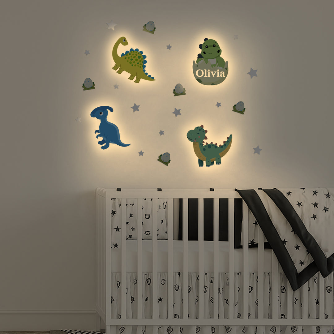 Personalized Wooden Baby's Room Wall Light Set-Dinosaur Theme