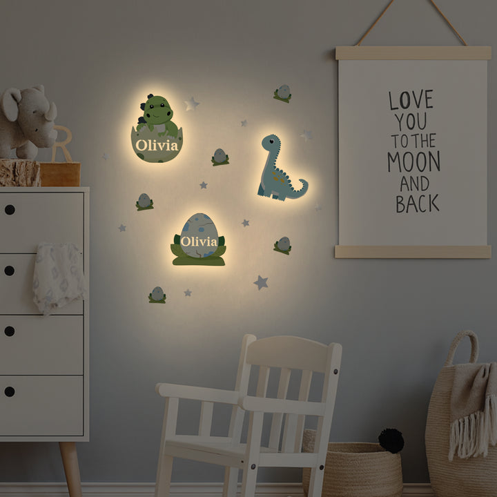 Personalized Wooden Baby's Room Wall Light Set-Dinosaur Theme