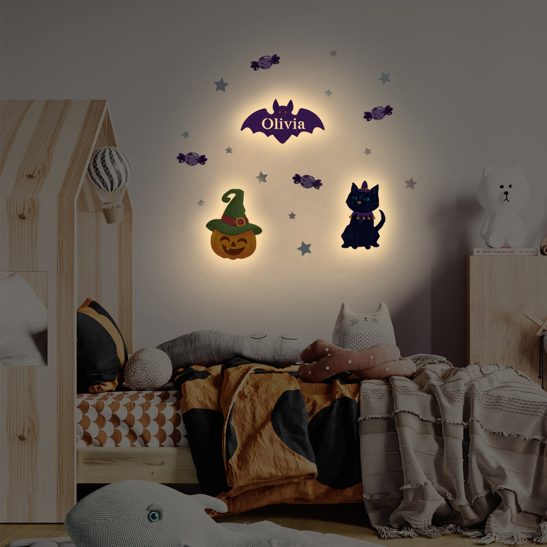 Personalized Wooden Baby's Room Wall Light Set-Halloween Theme