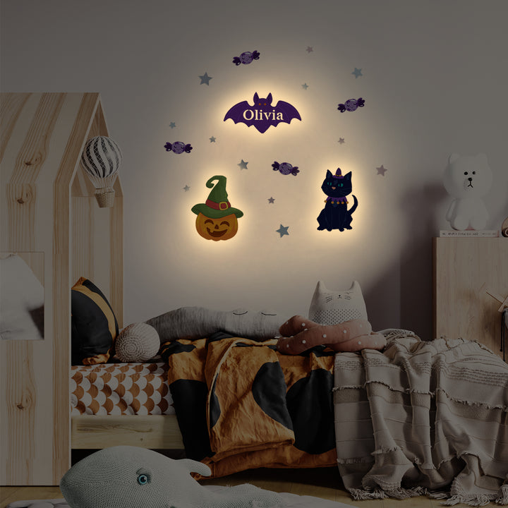 Personalized Wooden Baby's Room Wall Light Set-Halloween Theme