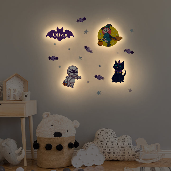 Personalized Wooden Baby's Room Wall Light Set-Halloween Theme