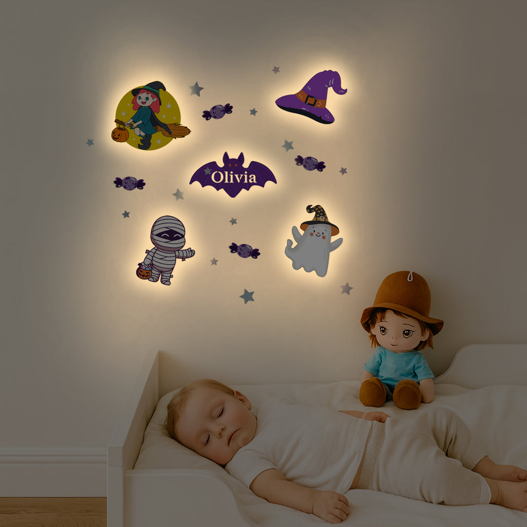 Personalized Wooden Baby's Room Wall Light Set-Halloween Theme