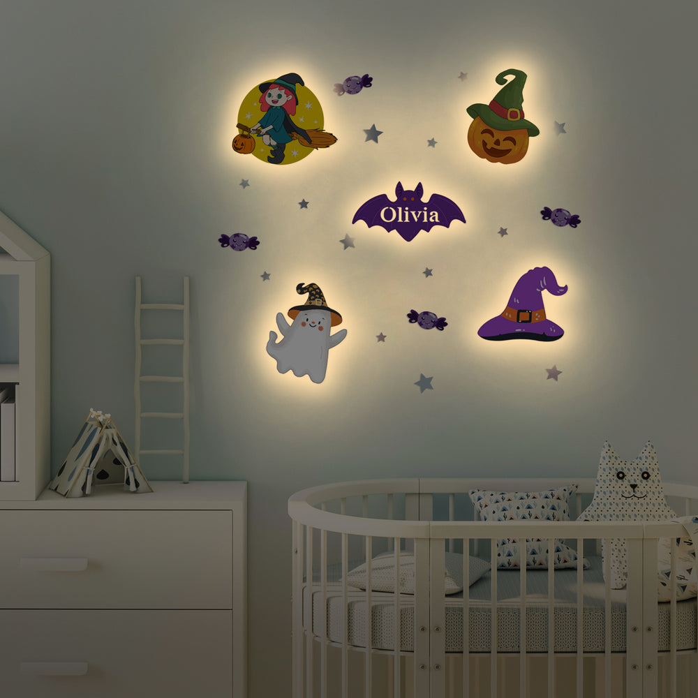 Personalized Wooden Baby's Room Wall Light Set-Halloween Theme