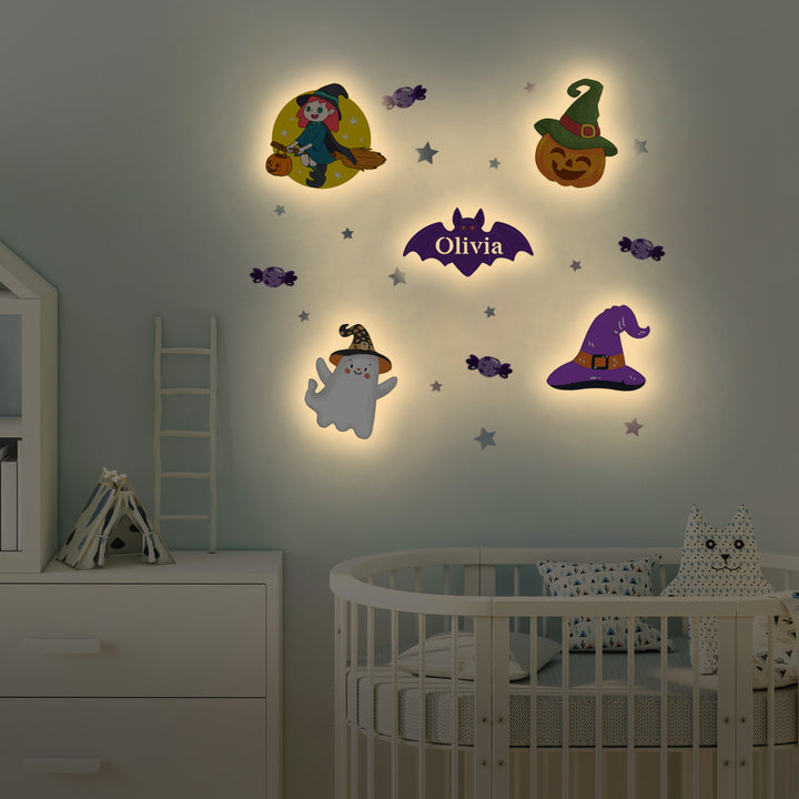 Personalized Wooden Baby's Room Wall Light Set-Halloween Theme