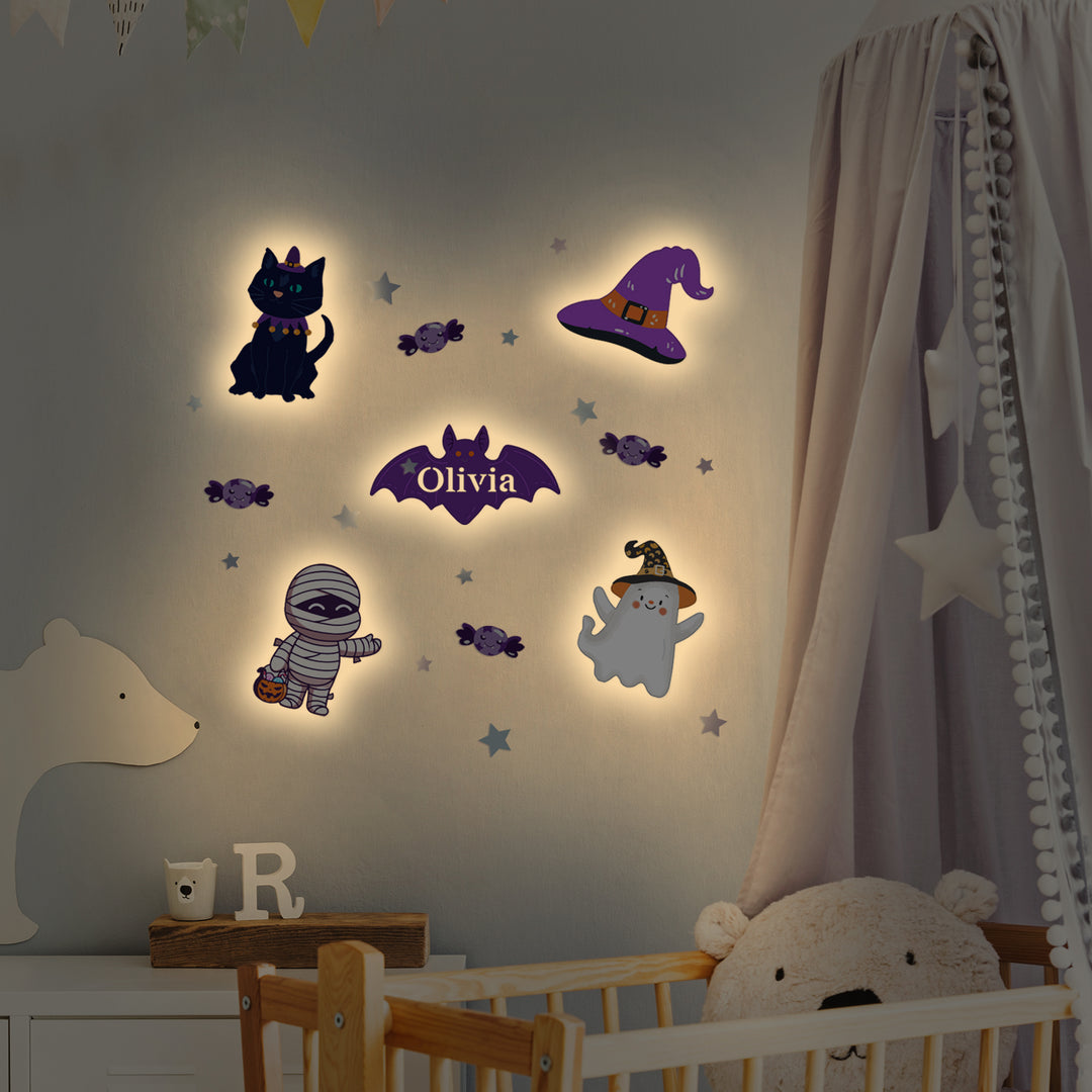 Personalized Wooden Baby's Room Wall Light Set-Halloween Theme
