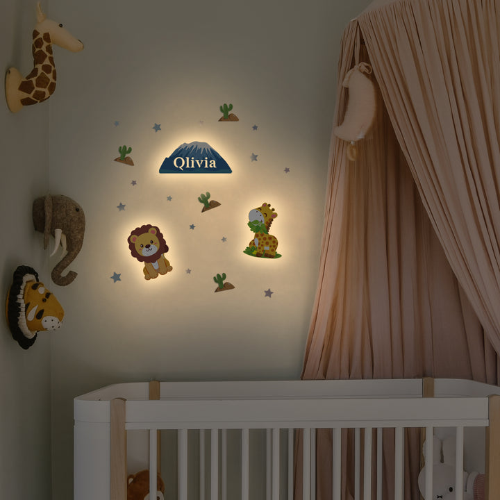 Personalized Wooden Baby's Room Wall Light Set-Grassland Theme