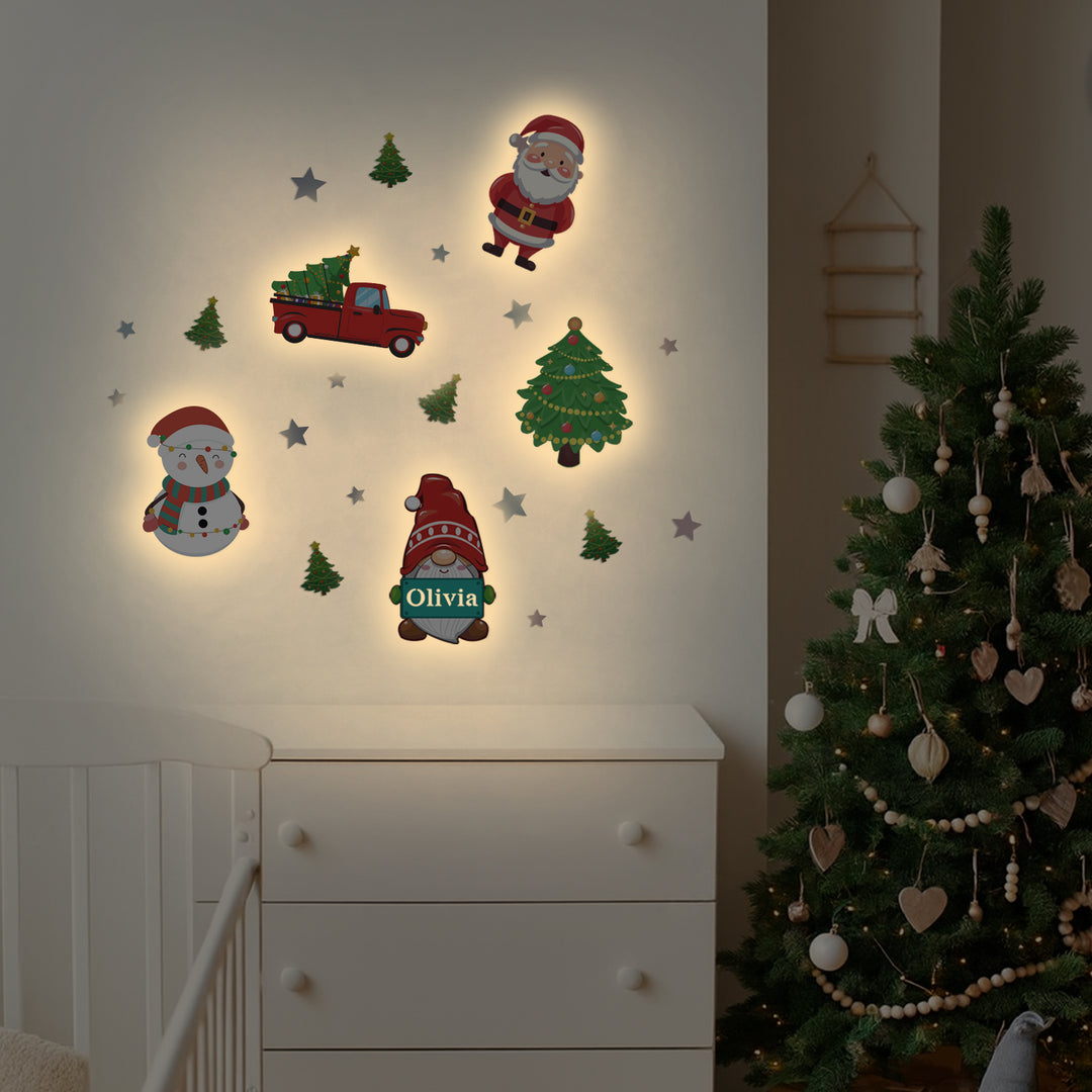 Personalized Wooden Baby's Room Wall Light Set-Christmas Theme
