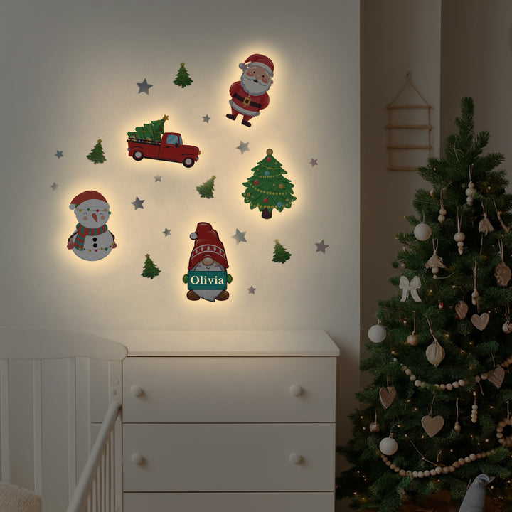 Personalized Wooden Baby's Room Wall Light Set-Christmas Theme