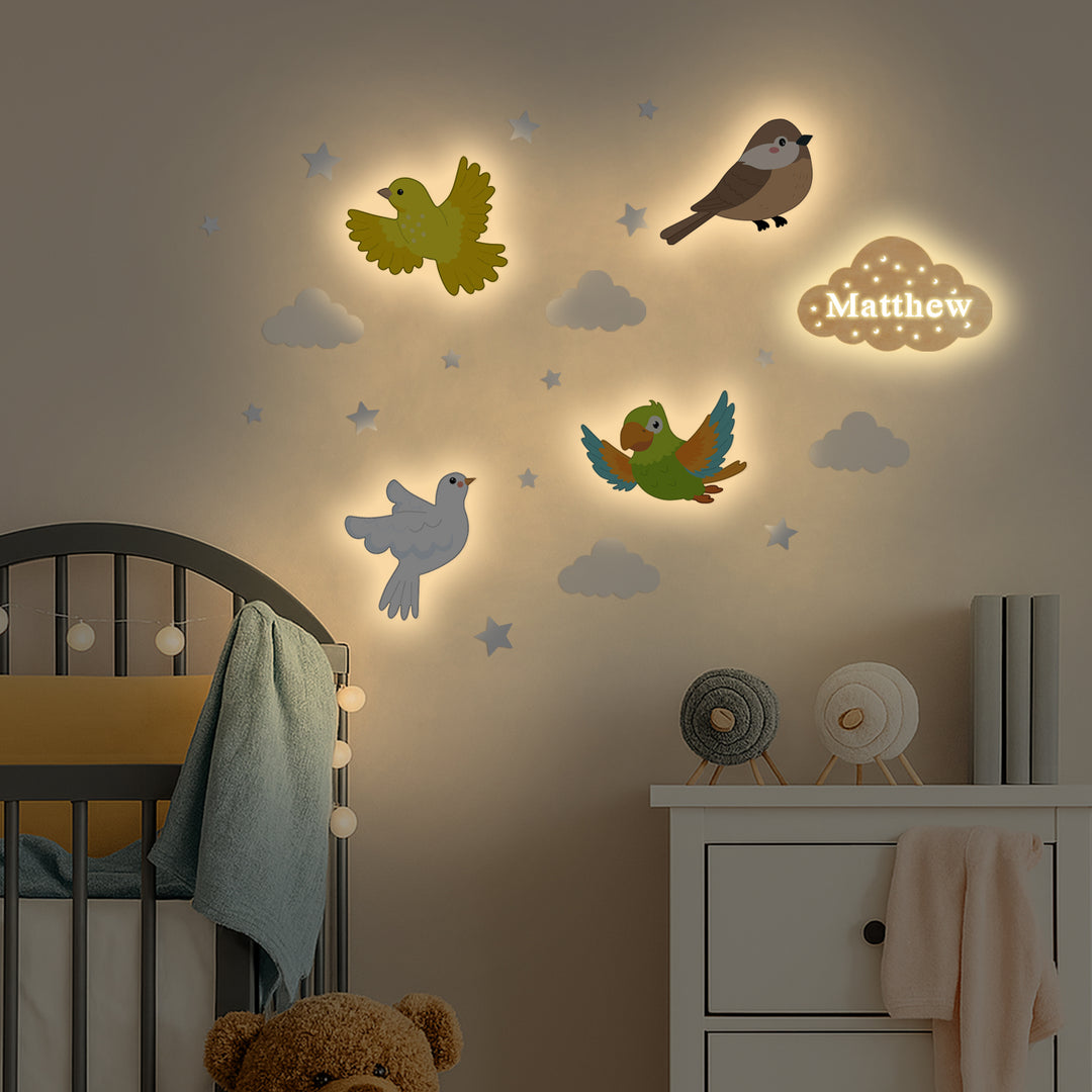 Personalized Wooden Baby's Room Wall Light Set-Sky Animal Theme