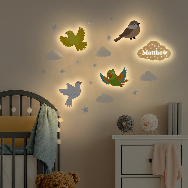 Personalized Wooden Baby's Room Wall Light Set-Sky Animal Theme